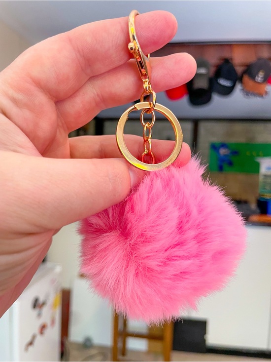 Accessories - Faux Fur Pom-Pom Keychain Purse Bag Backpack Charm Keyring - Hot Pink